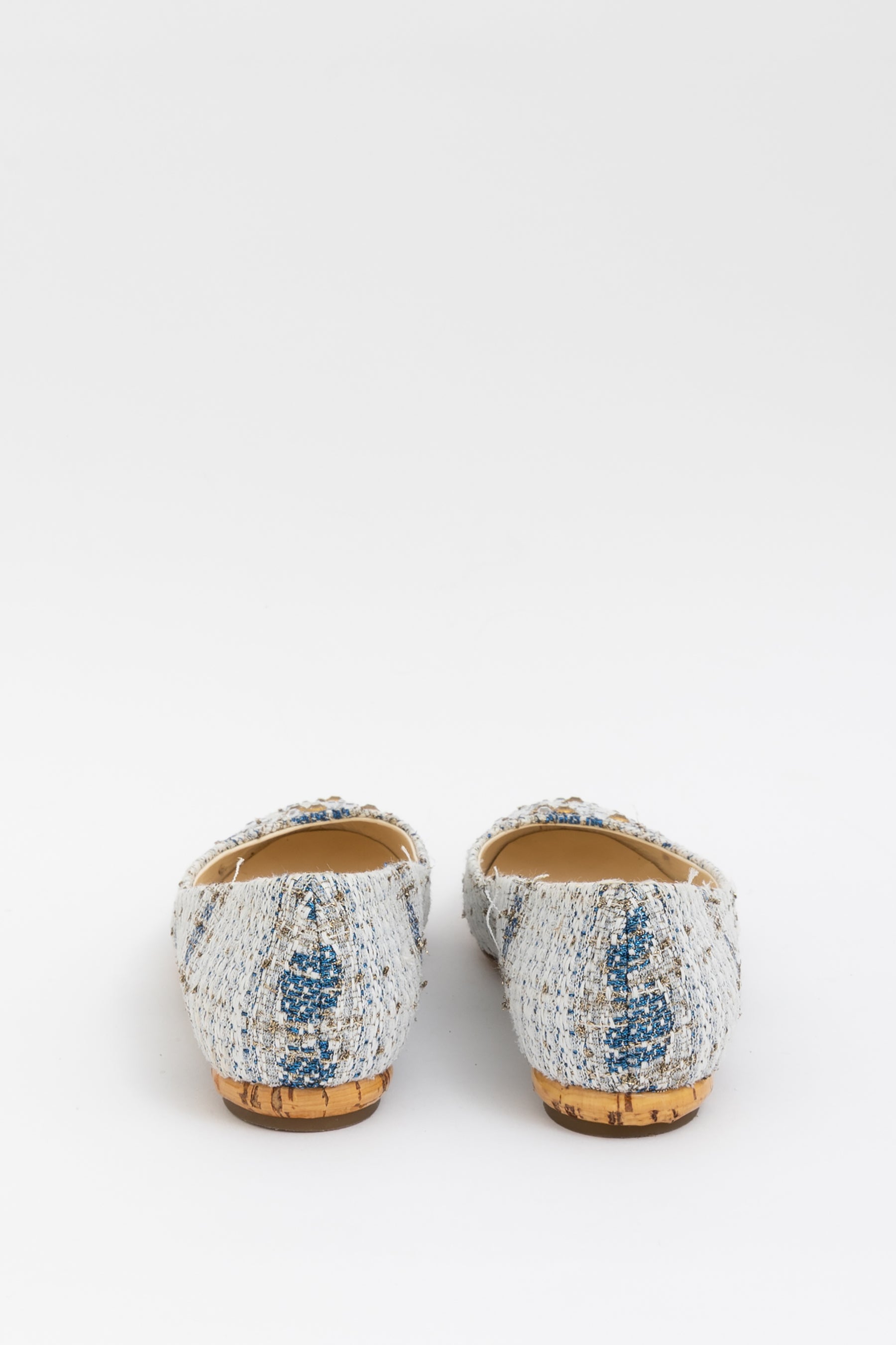 Tweed Ballet Flats With Crystal CC Logo