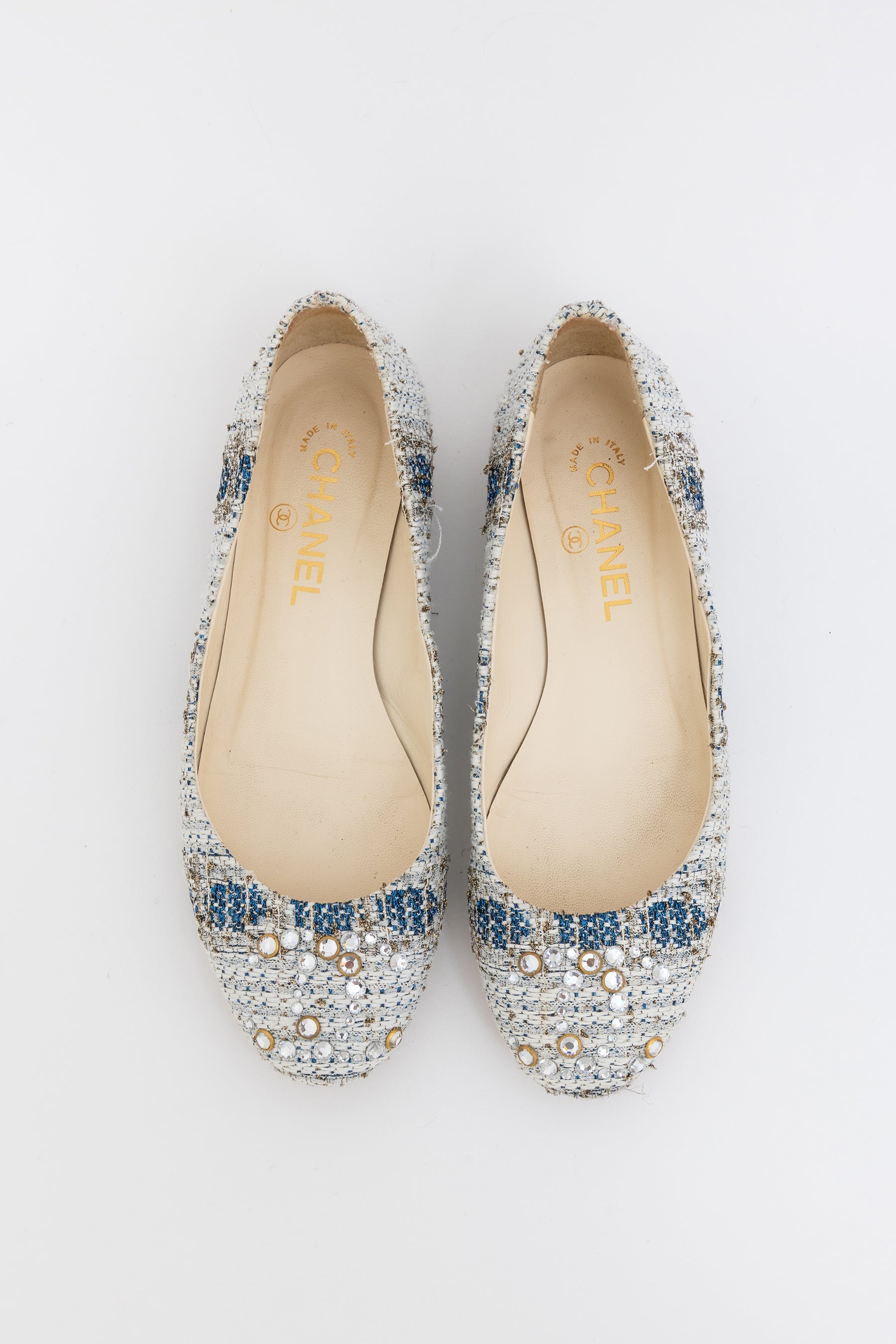 Tweed Ballet Flats With Crystal CC Logo