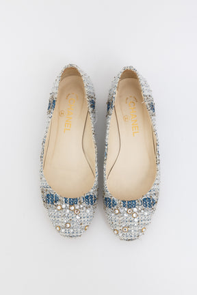Tweed Ballet Flats With Crystal CC Logo