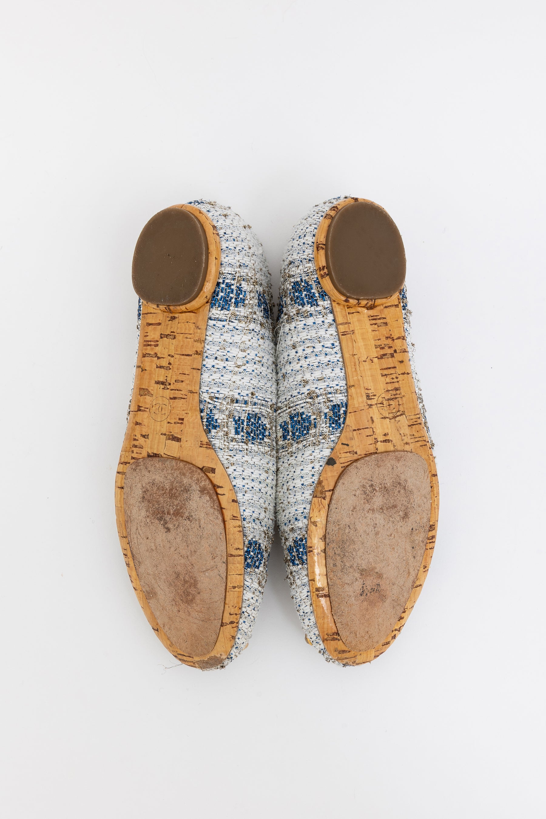 Tweed Ballet Flats With Crystal CC Logo