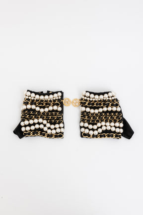 Pearl and Chain Embellished Fingerless Gloves