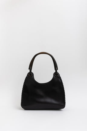 Wood Handle Leather Bag Stitch Detail