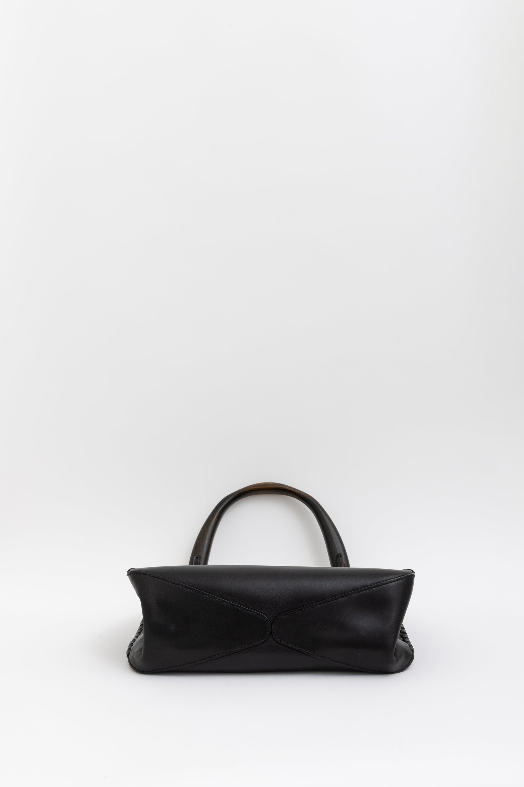 Wood Handle Leather Bag Stitch Detail