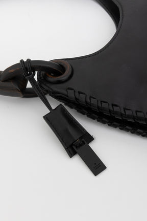 Wood Handle Leather Bag Stitch Detail