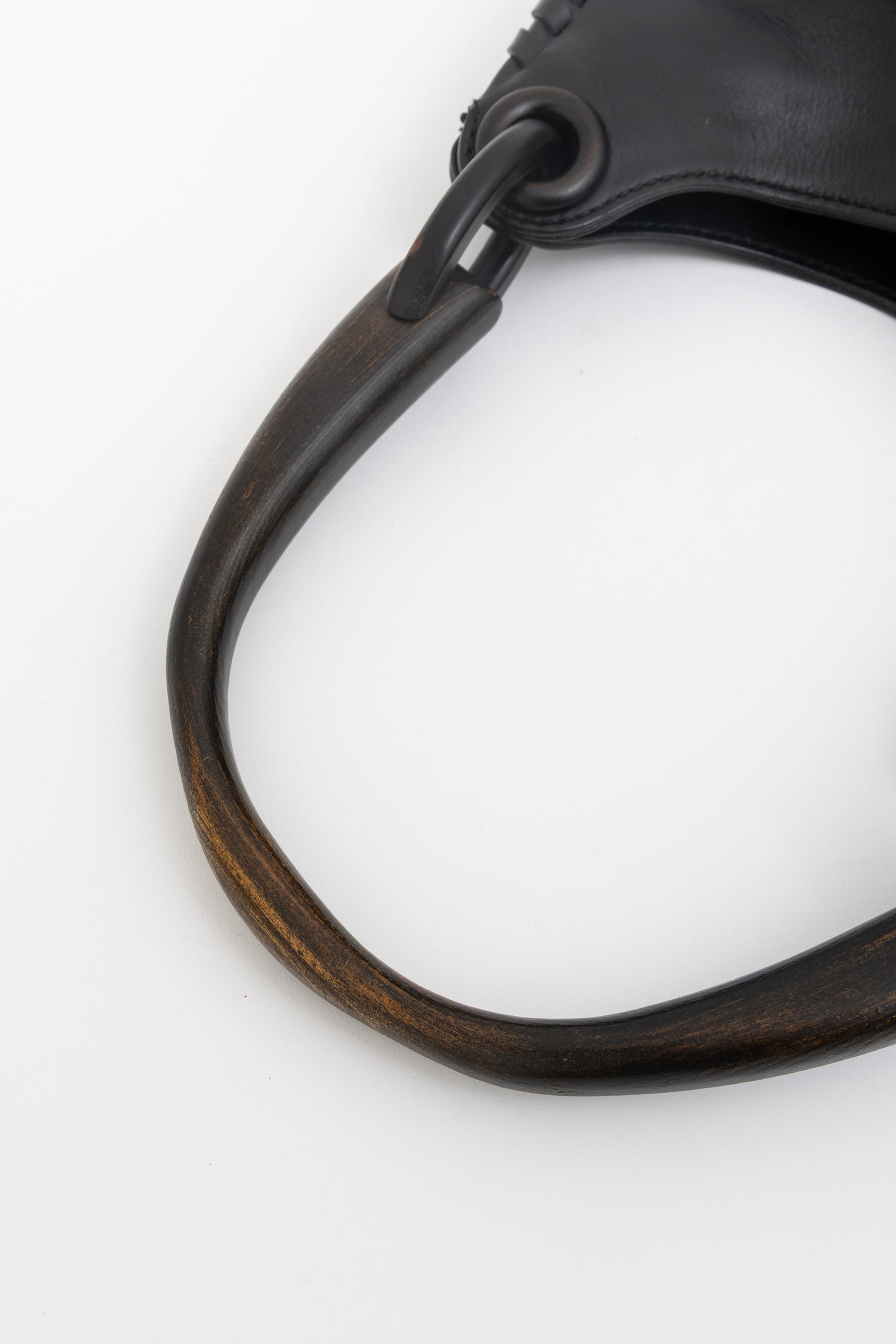 Wood Handle Leather Bag Stitch Detail
