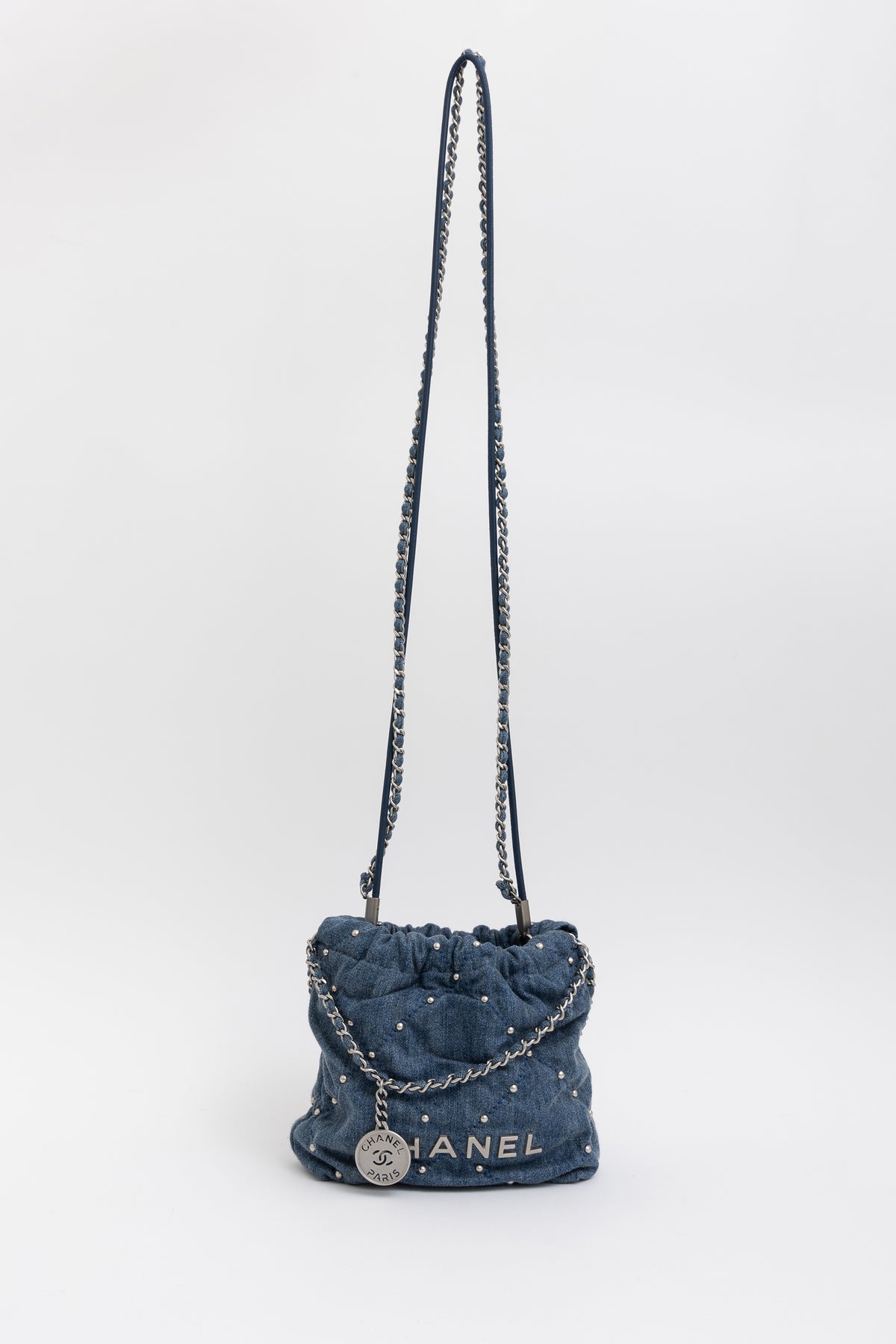 Denim Studded Mini 22 Bag