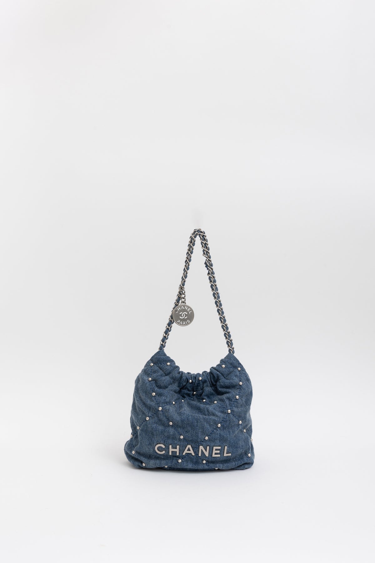 Denim Studded Mini 22 Bag