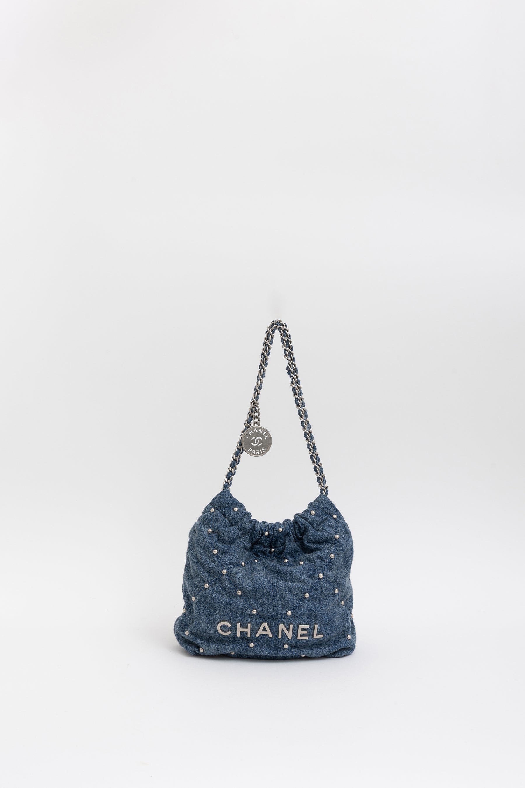 Denim Studded Mini 22 Bag