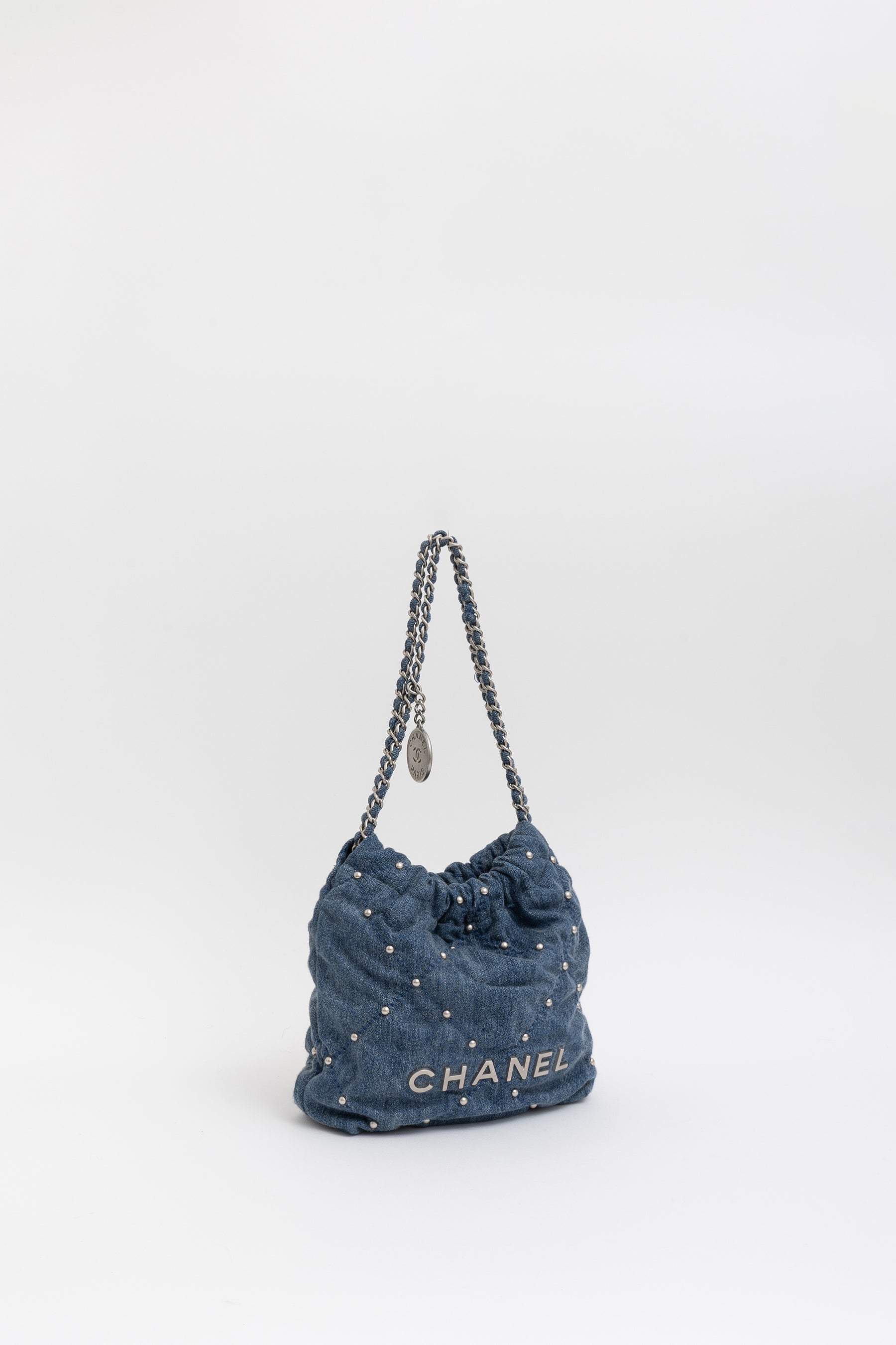 Denim Studded Mini 22 Bag
