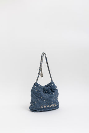 Denim Studded Mini 22 Bag