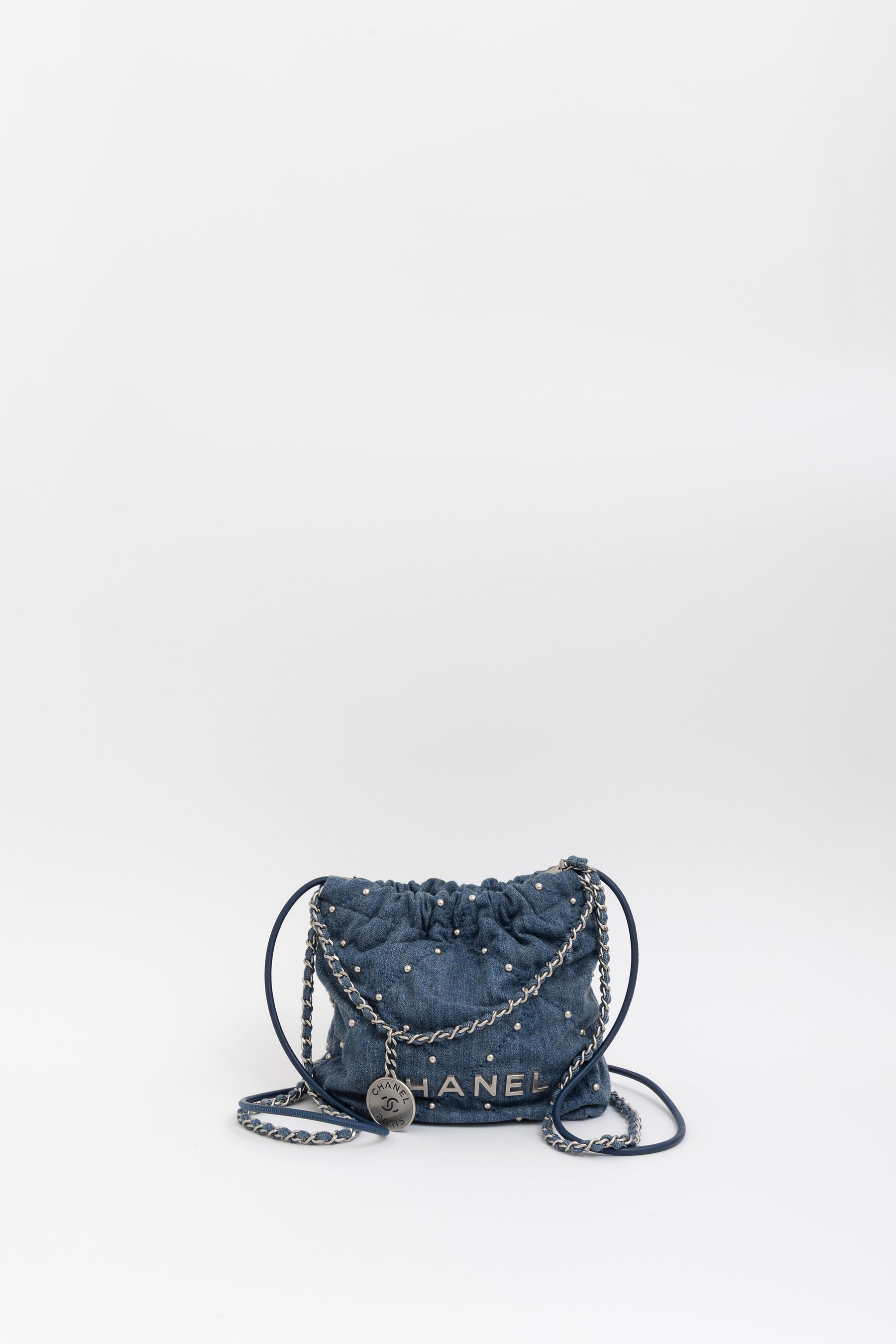 Denim Studded Mini 22 Bag