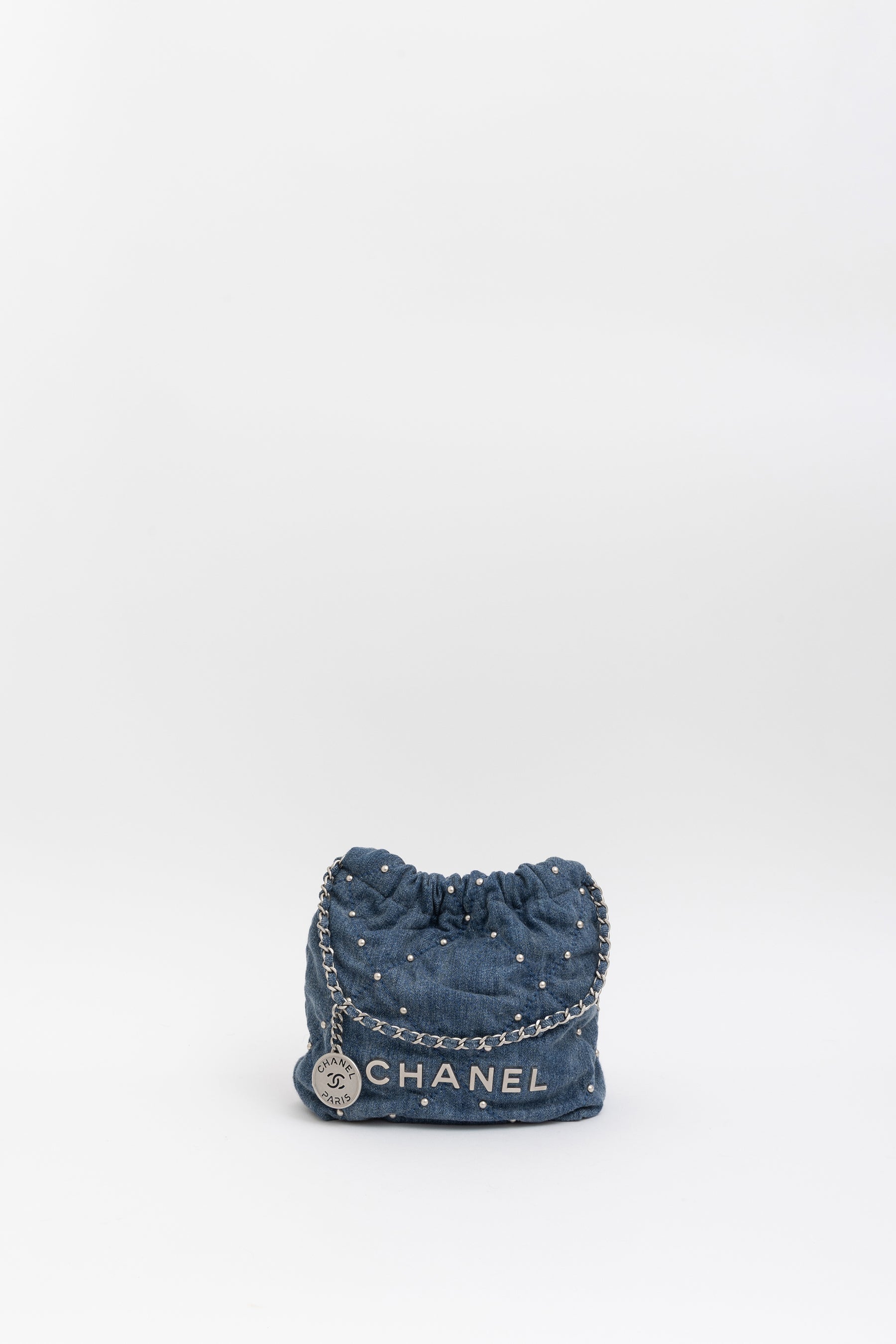 Denim Studded Mini 22 Bag