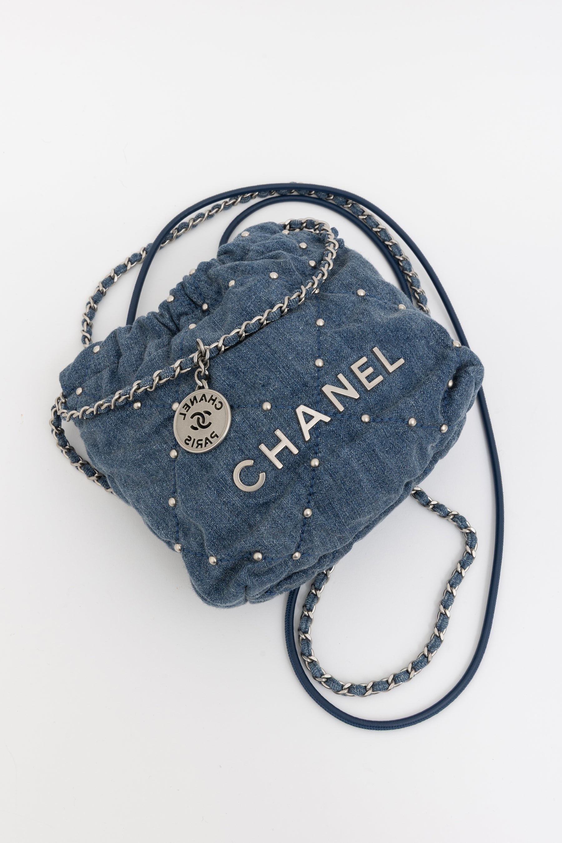 Denim Studded Mini 22 Bag