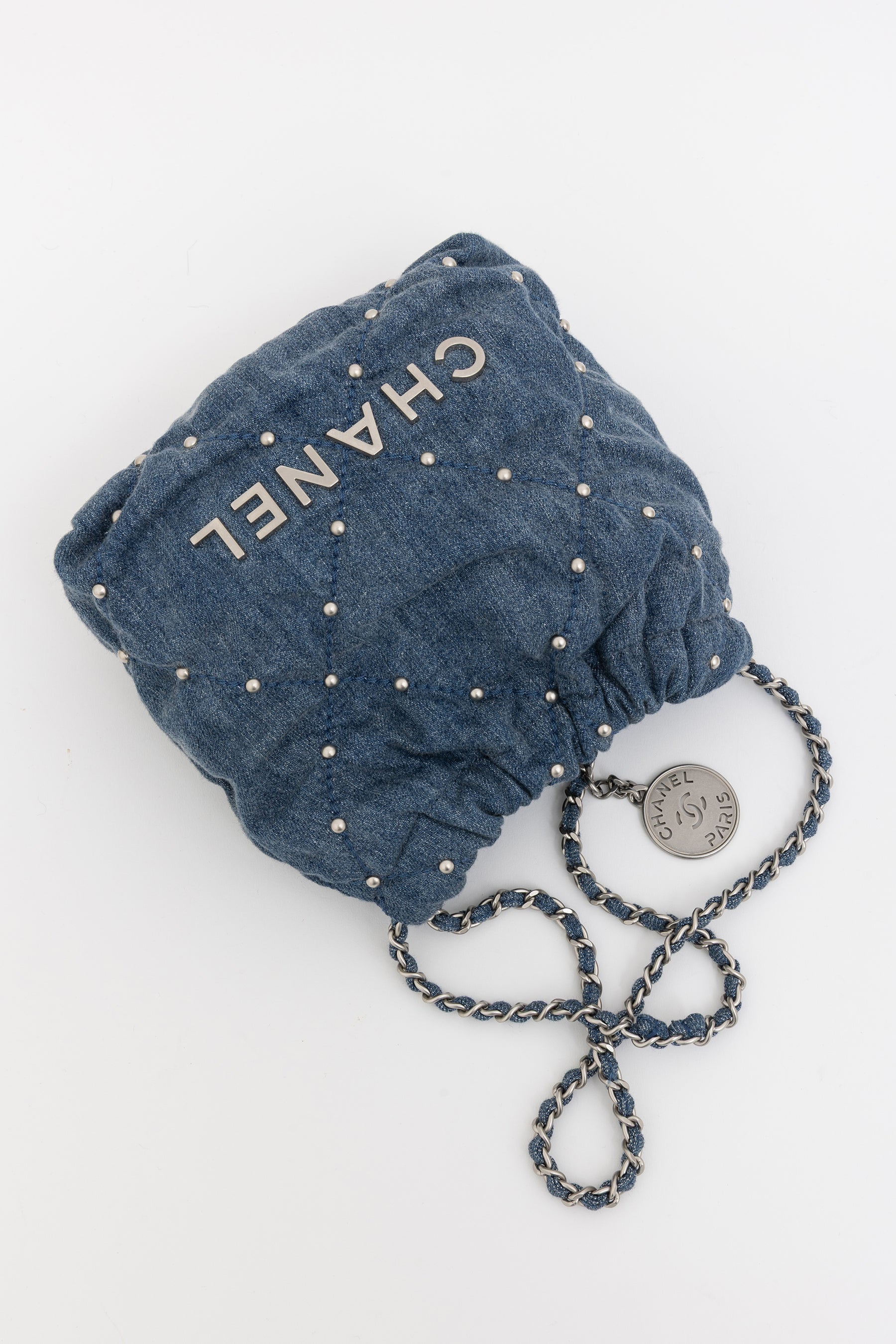 Denim Studded Mini 22 Bag