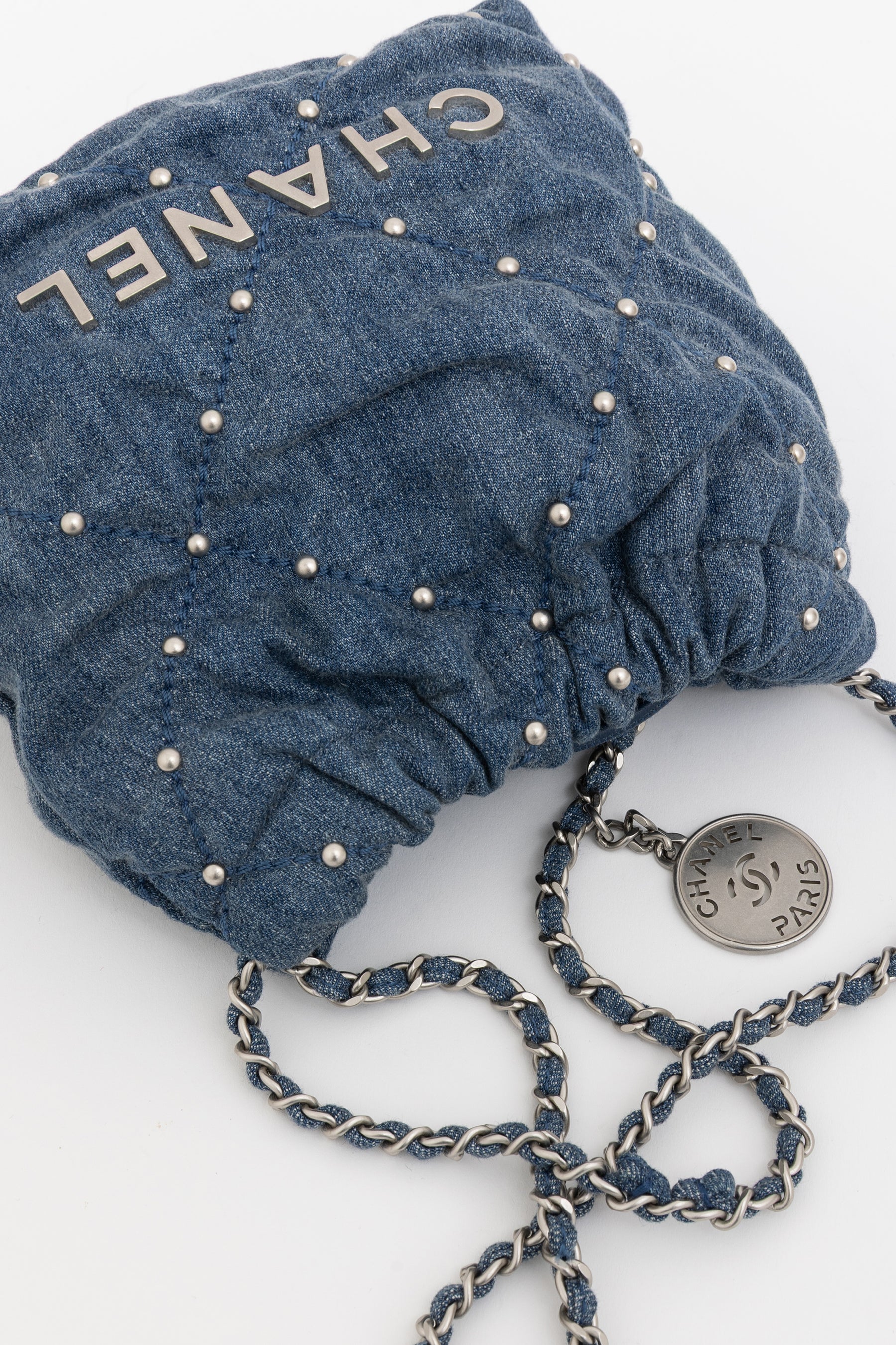 Denim Studded Mini 22 Bag