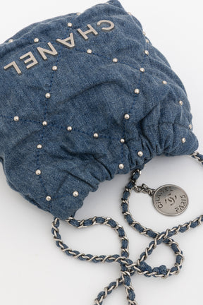 Denim Studded Mini 22 Bag