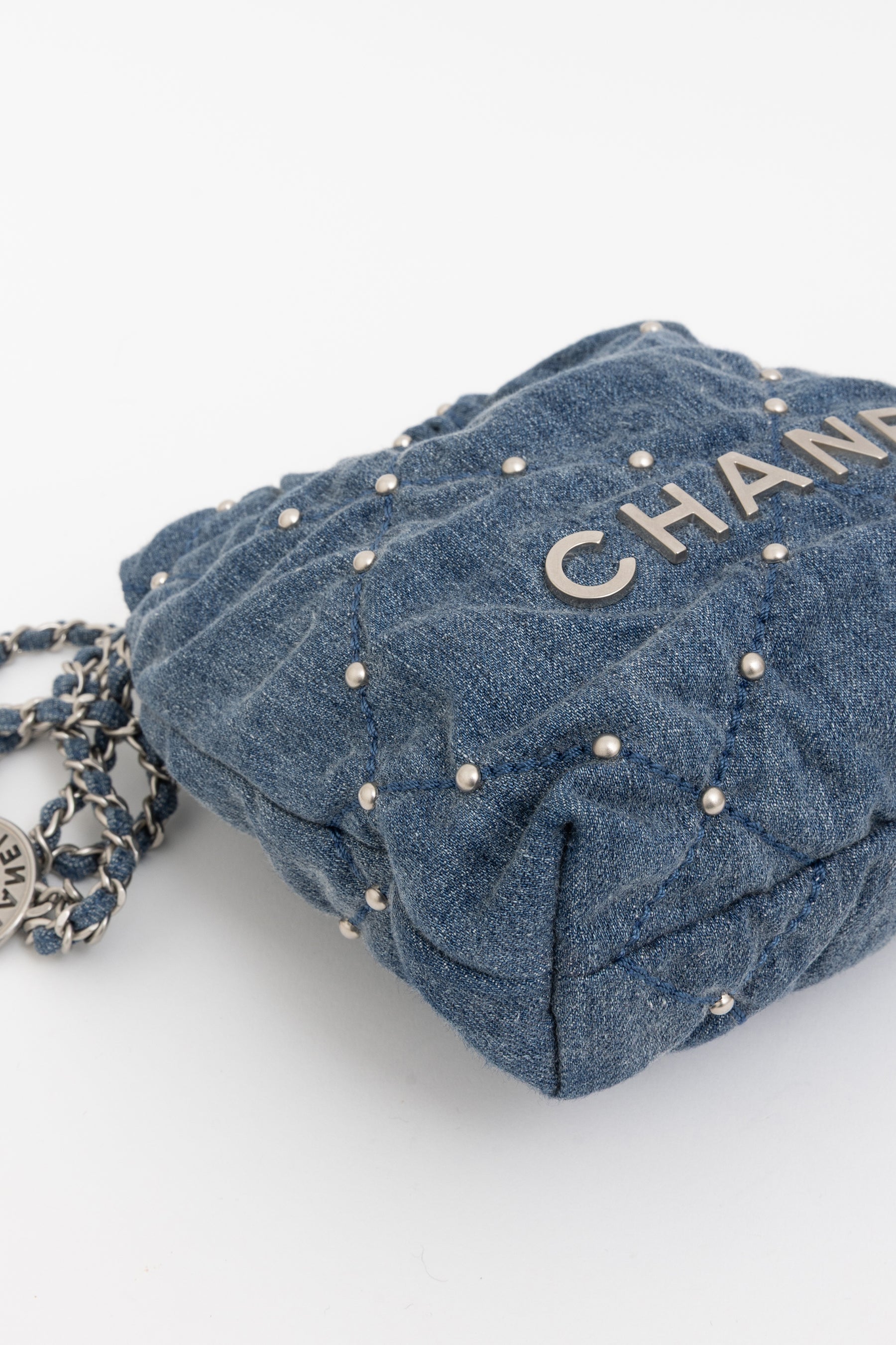 Denim Studded Mini 22 Bag