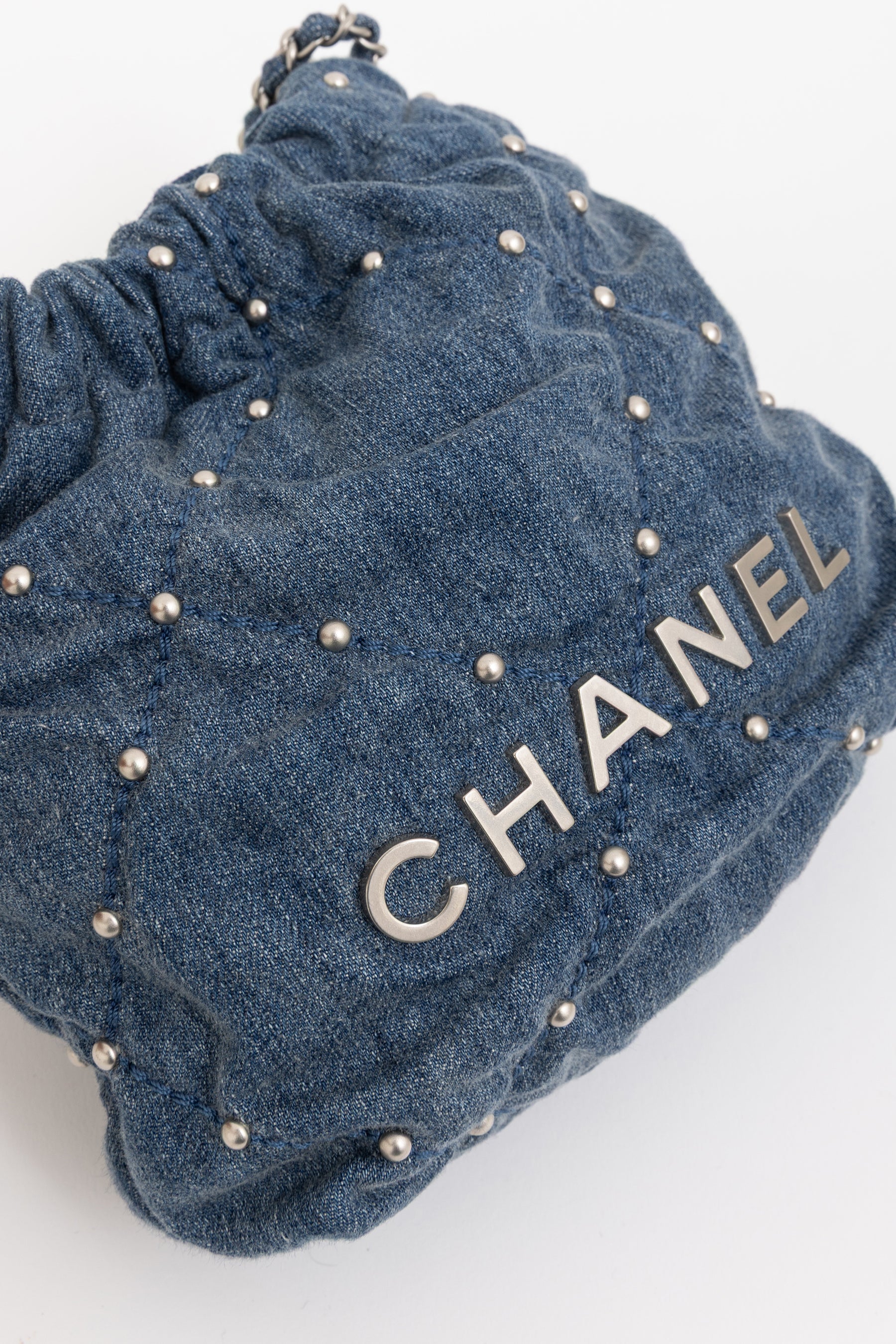 Denim Studded Mini 22 Bag