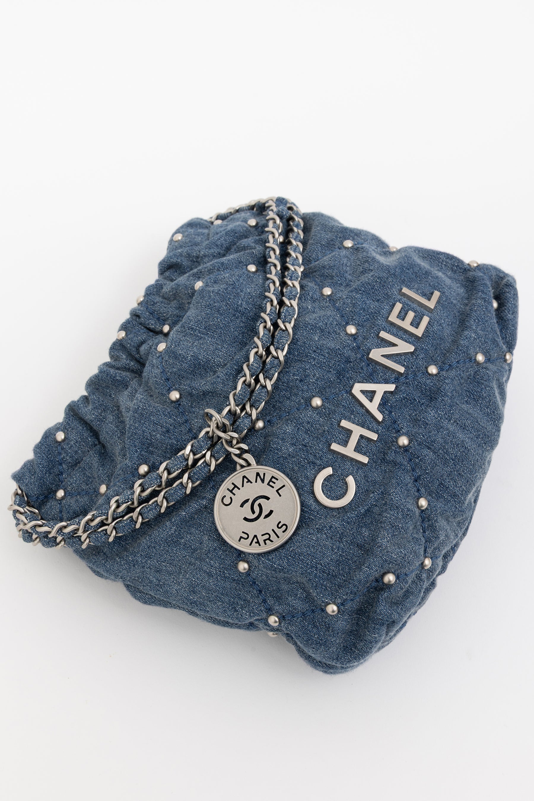Denim Studded Mini 22 Bag