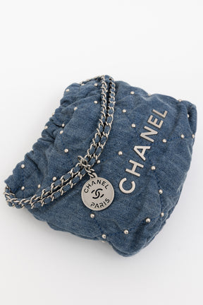 Denim Studded Mini 22 Bag