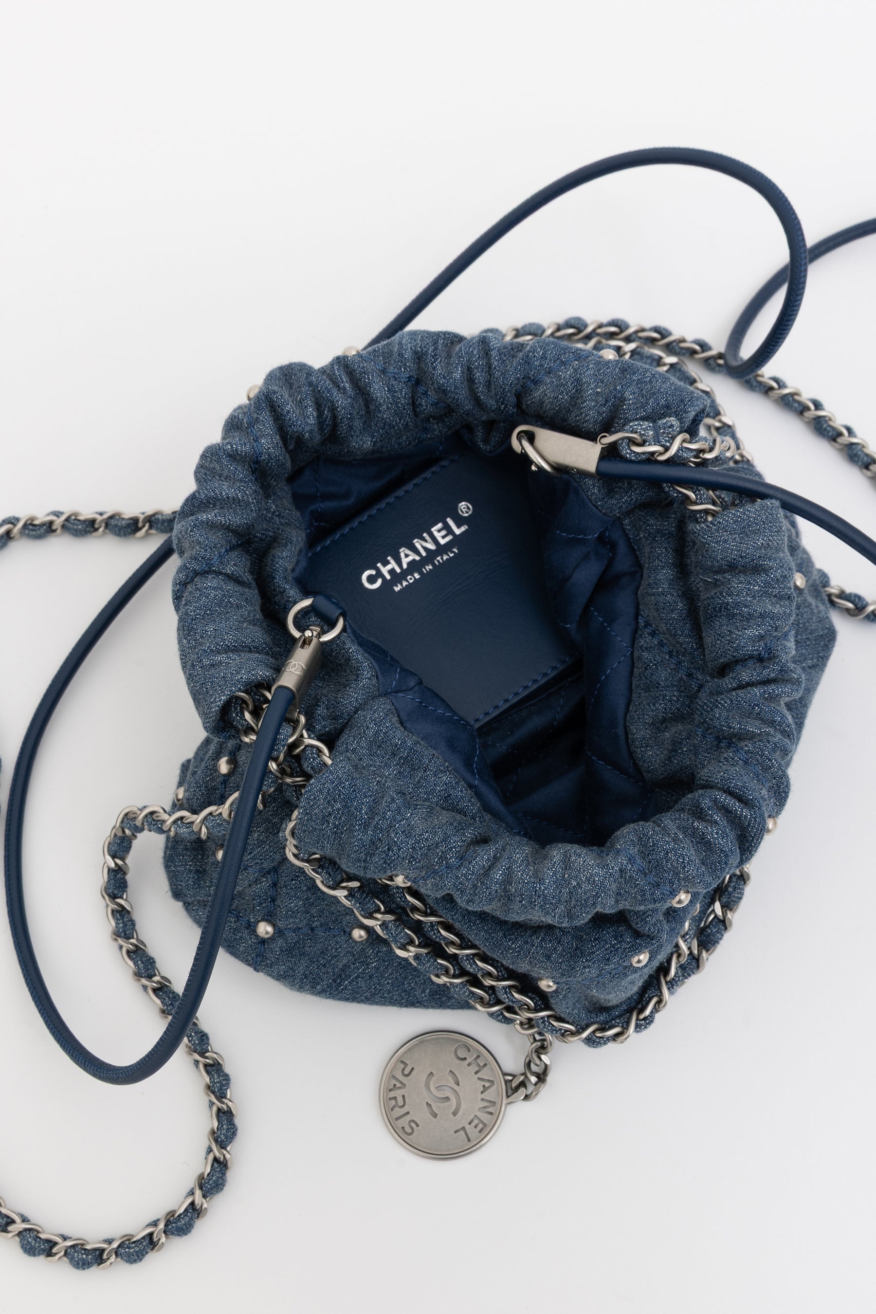 Denim Studded Mini 22 Bag