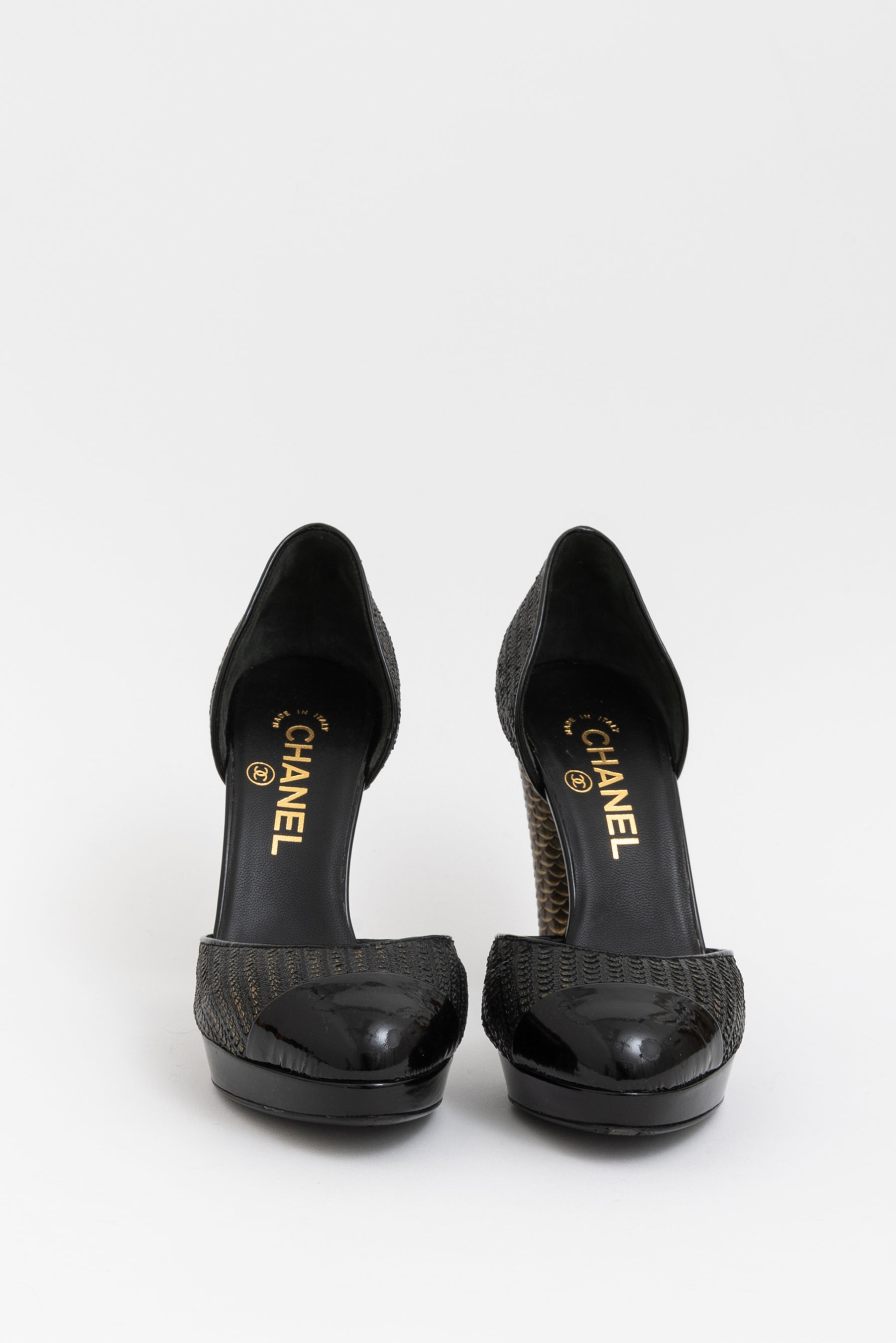 Gold Python Texture Pumps