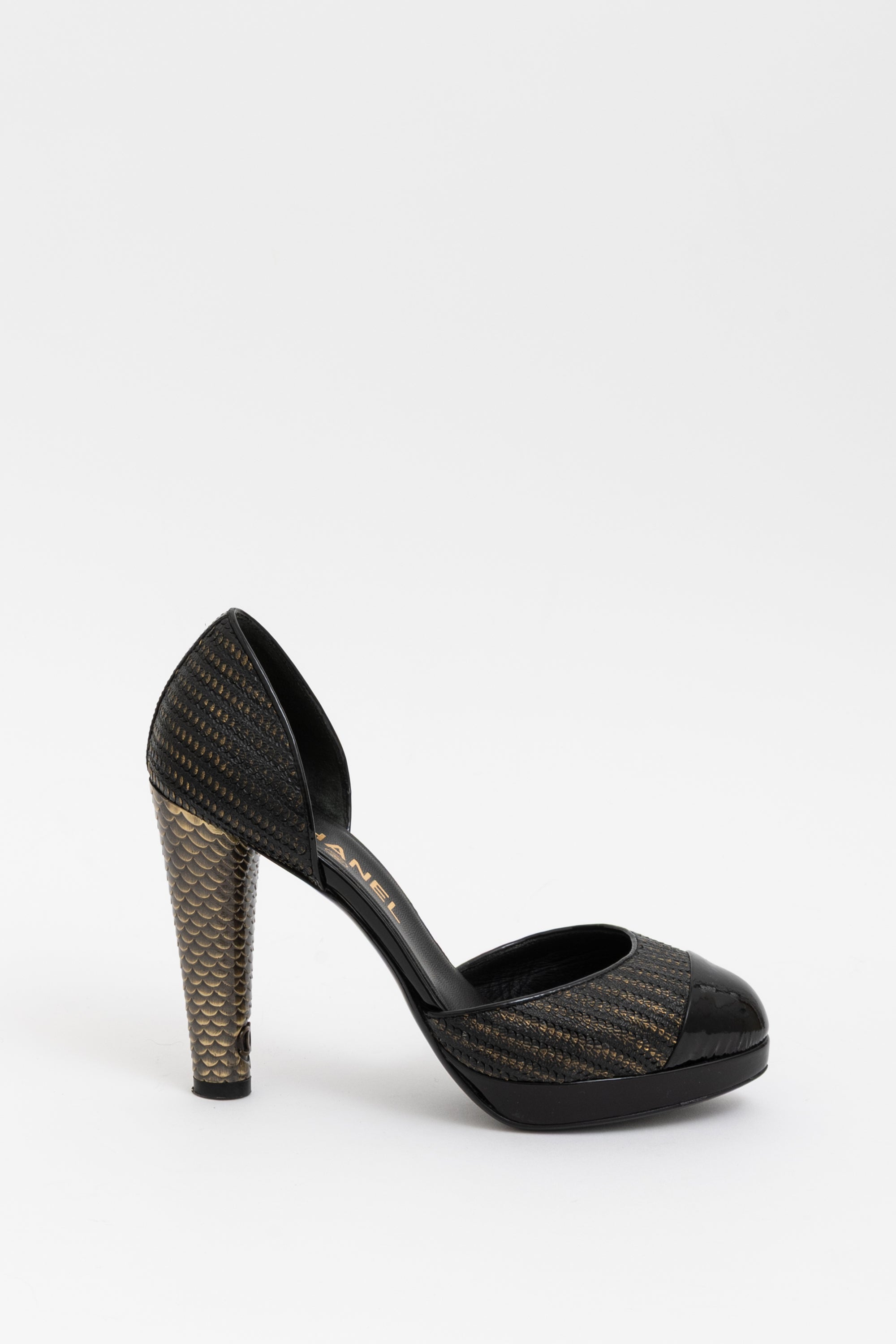 Gold Python Texture Pumps