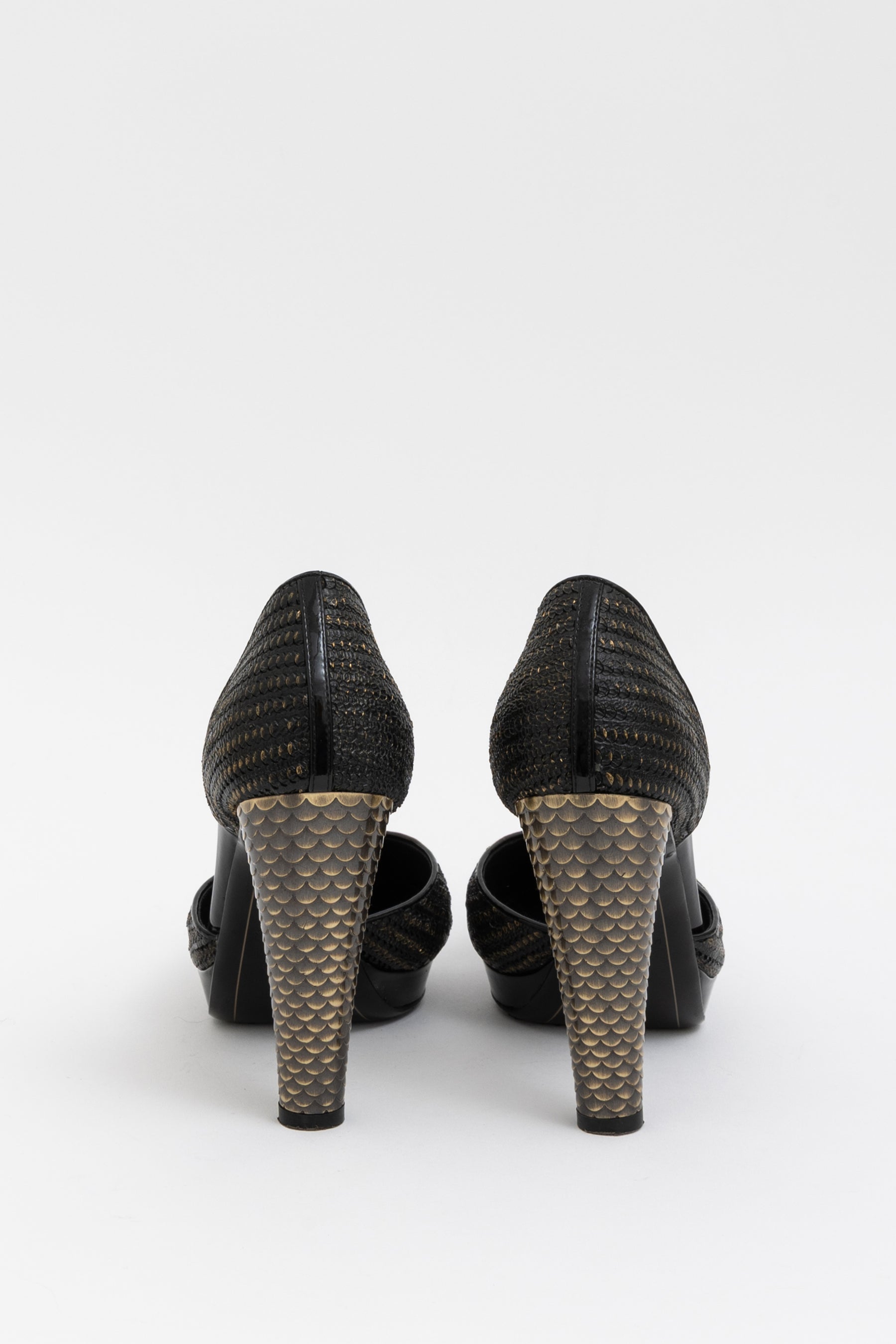 Gold Python Texture Pumps