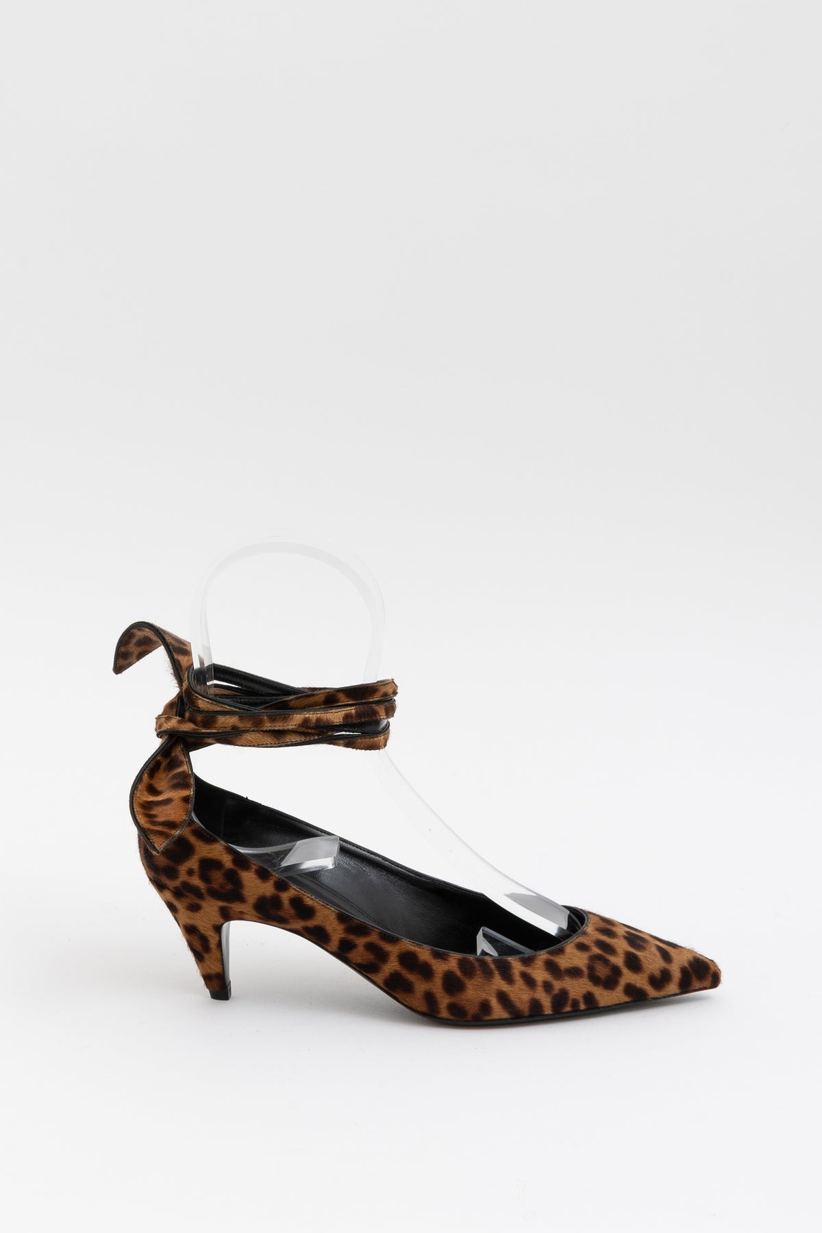 Leopard Print Pony Hair Ankle Tie Heels