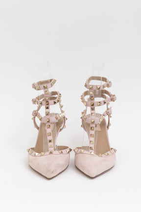 Suede Rockstud Caged Heels