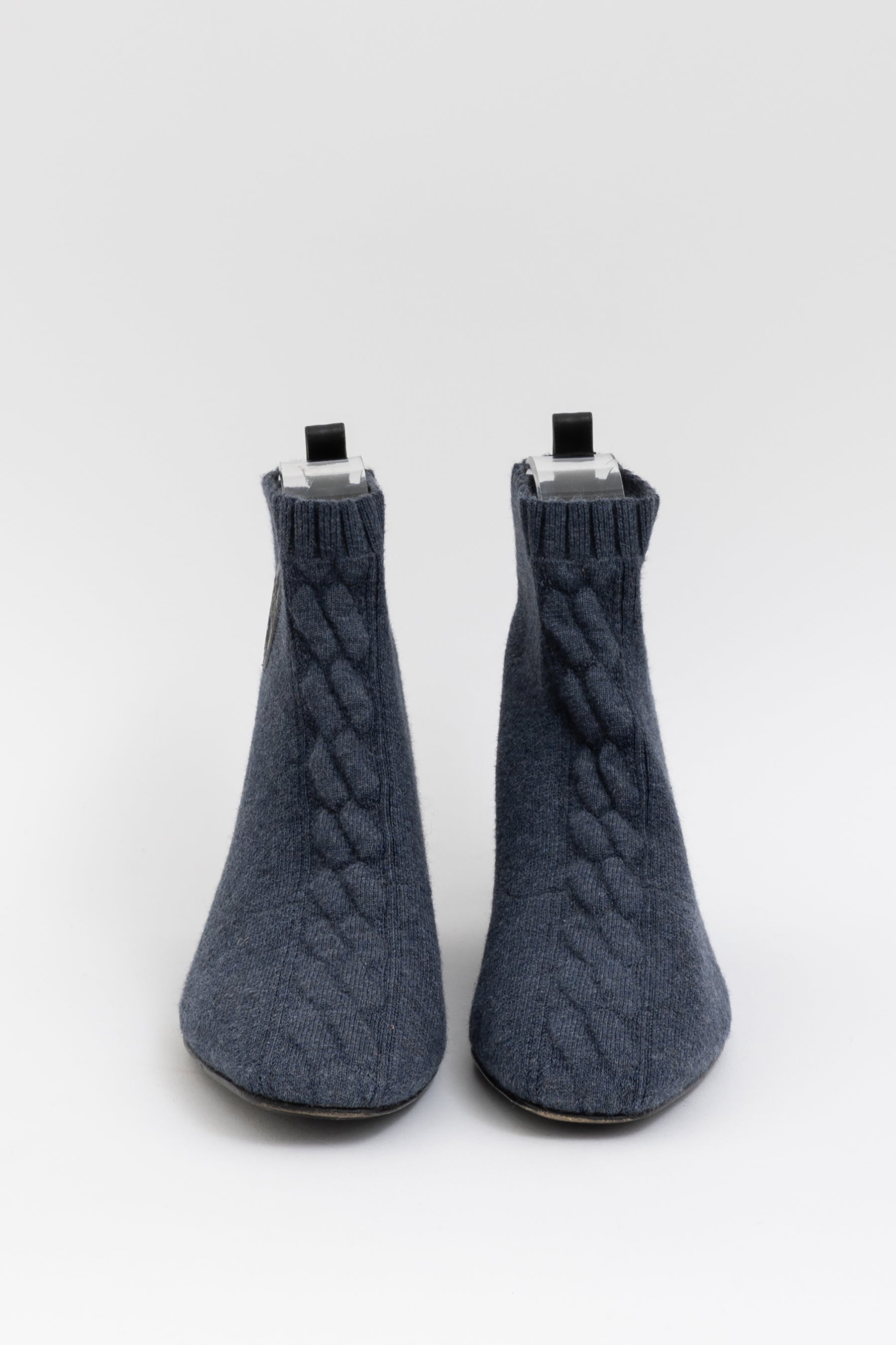 Hermes Knitted Cable Booties In Blue, 36.5