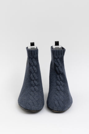 Hermes Knitted Cable Booties In Blue, 36.5