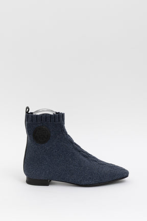 Hermes Knitted Cable Booties In Blue, 36.5