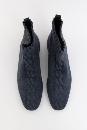 Hermes Knitted Cable Booties In Blue, 36.5