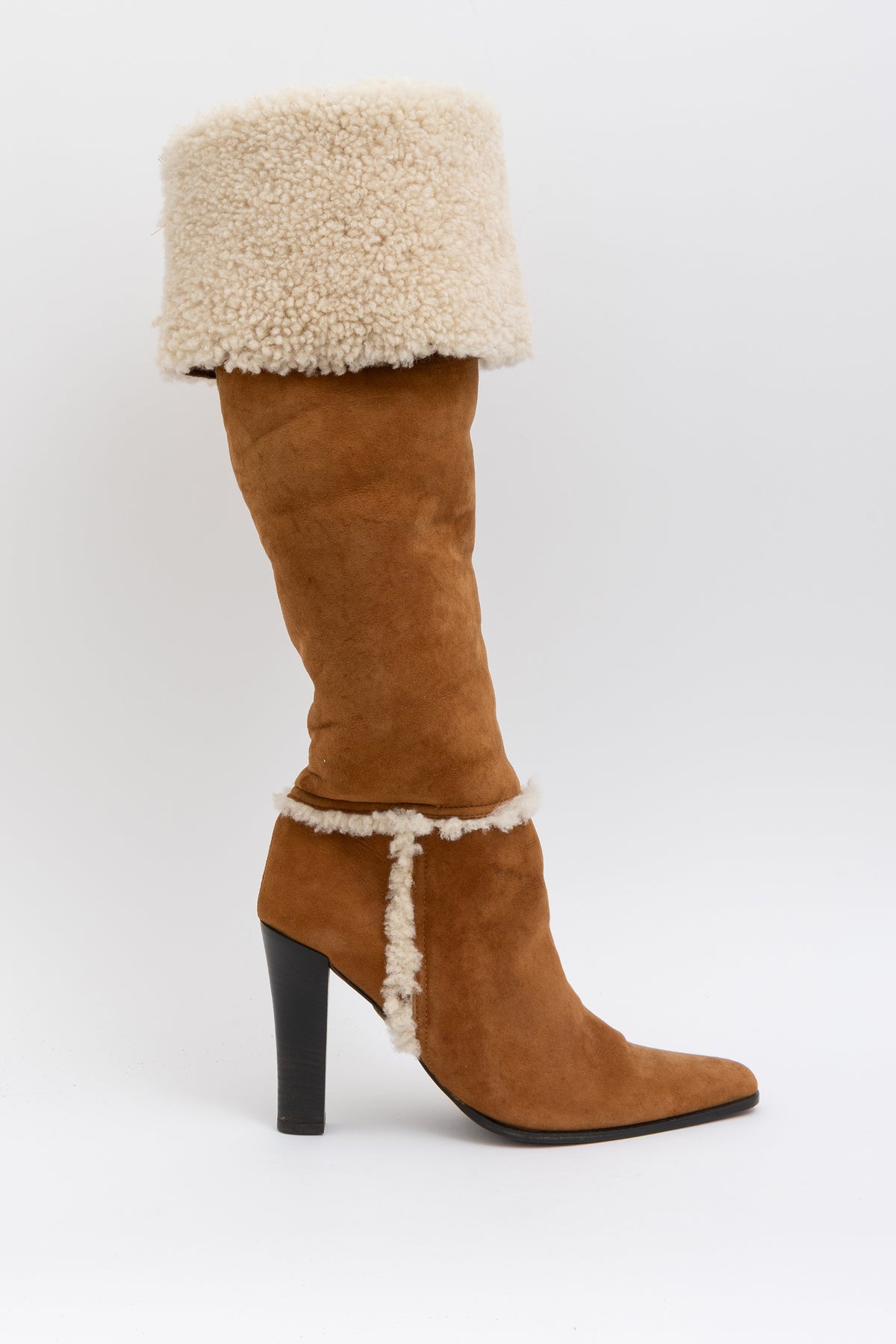 Suede Shearling Lined Knee High Boots