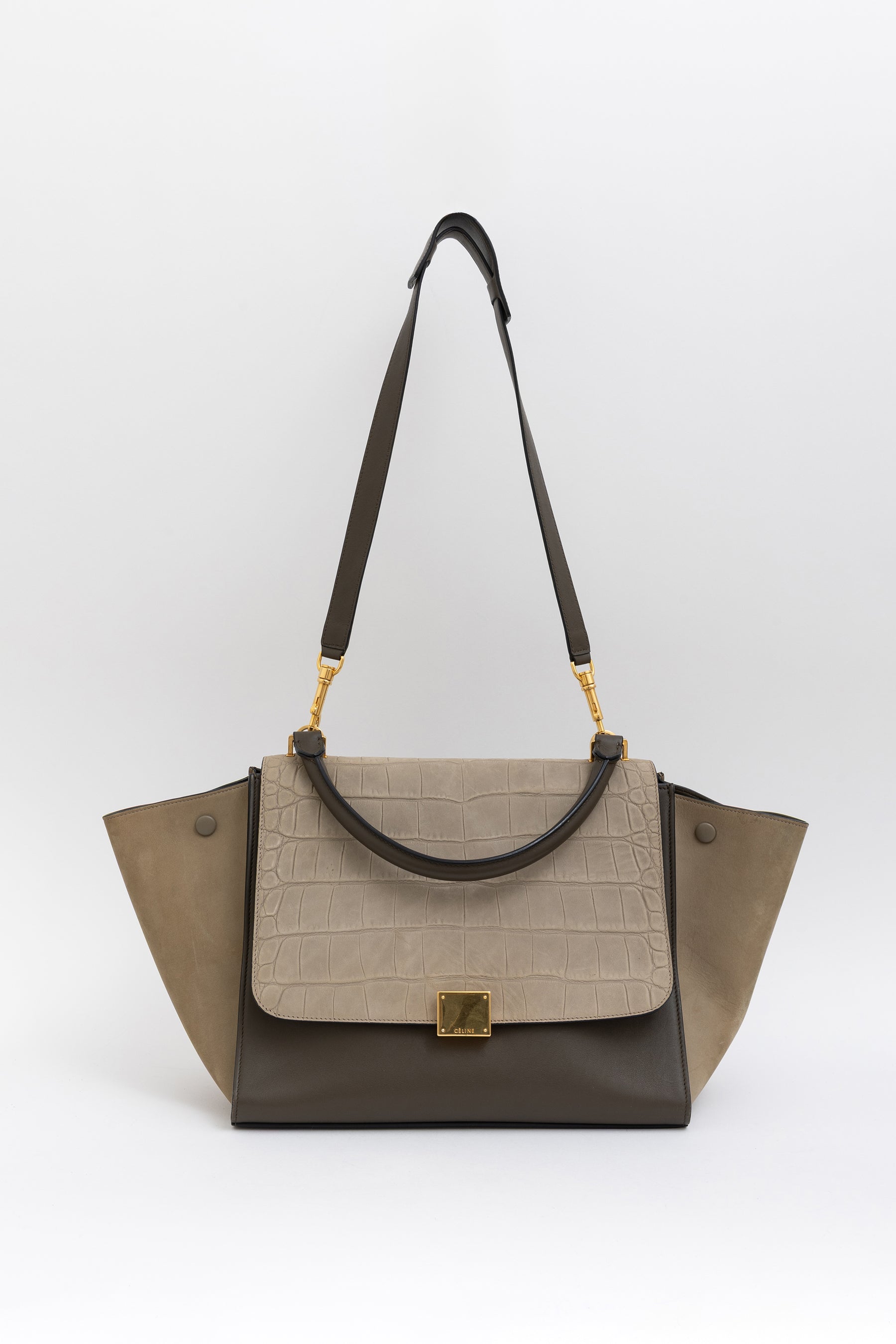 Contrast Leather Trapèze Bag