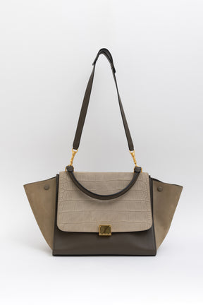Contrast Leather Trapèze Bag