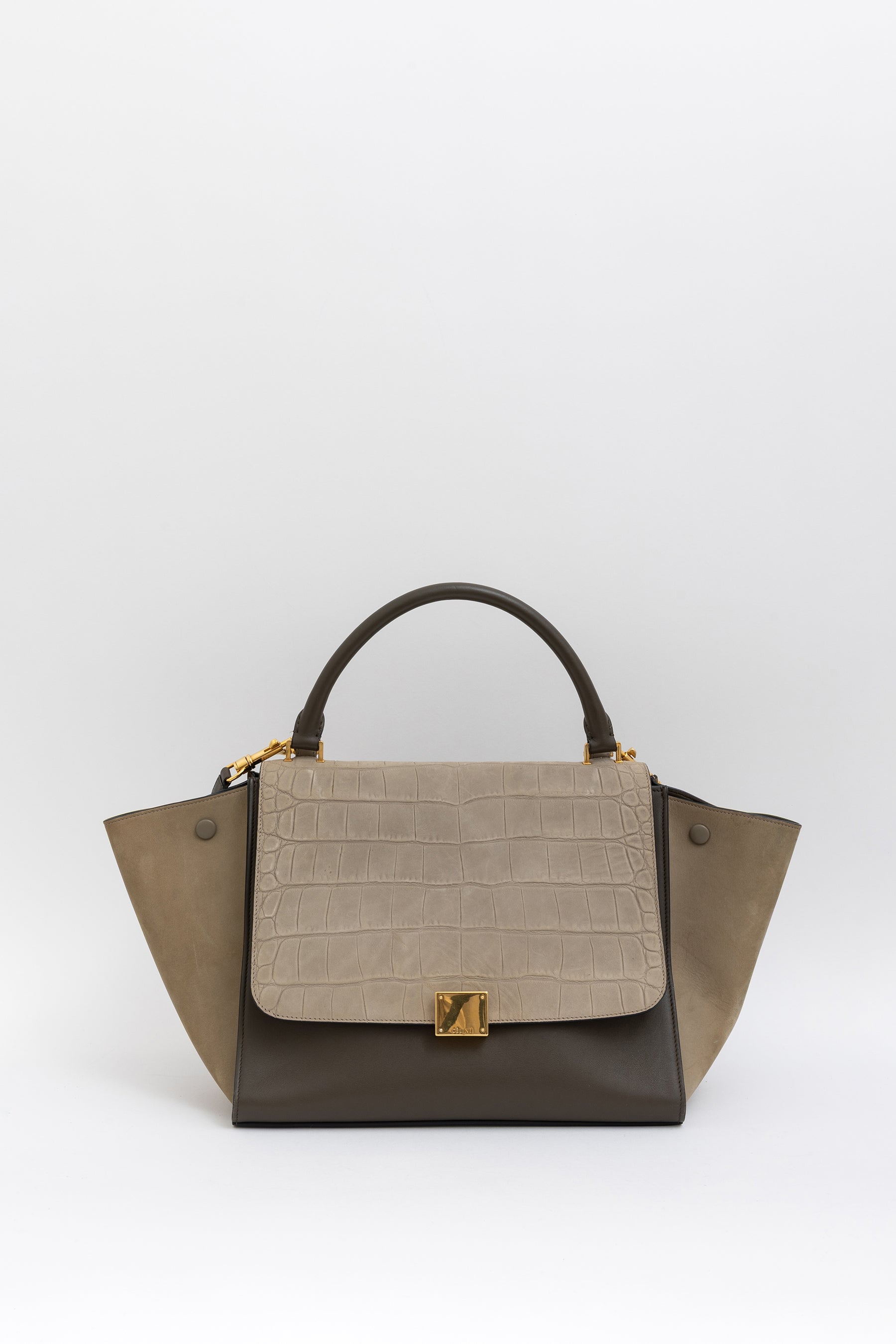 Contrast Leather Trapèze Bag