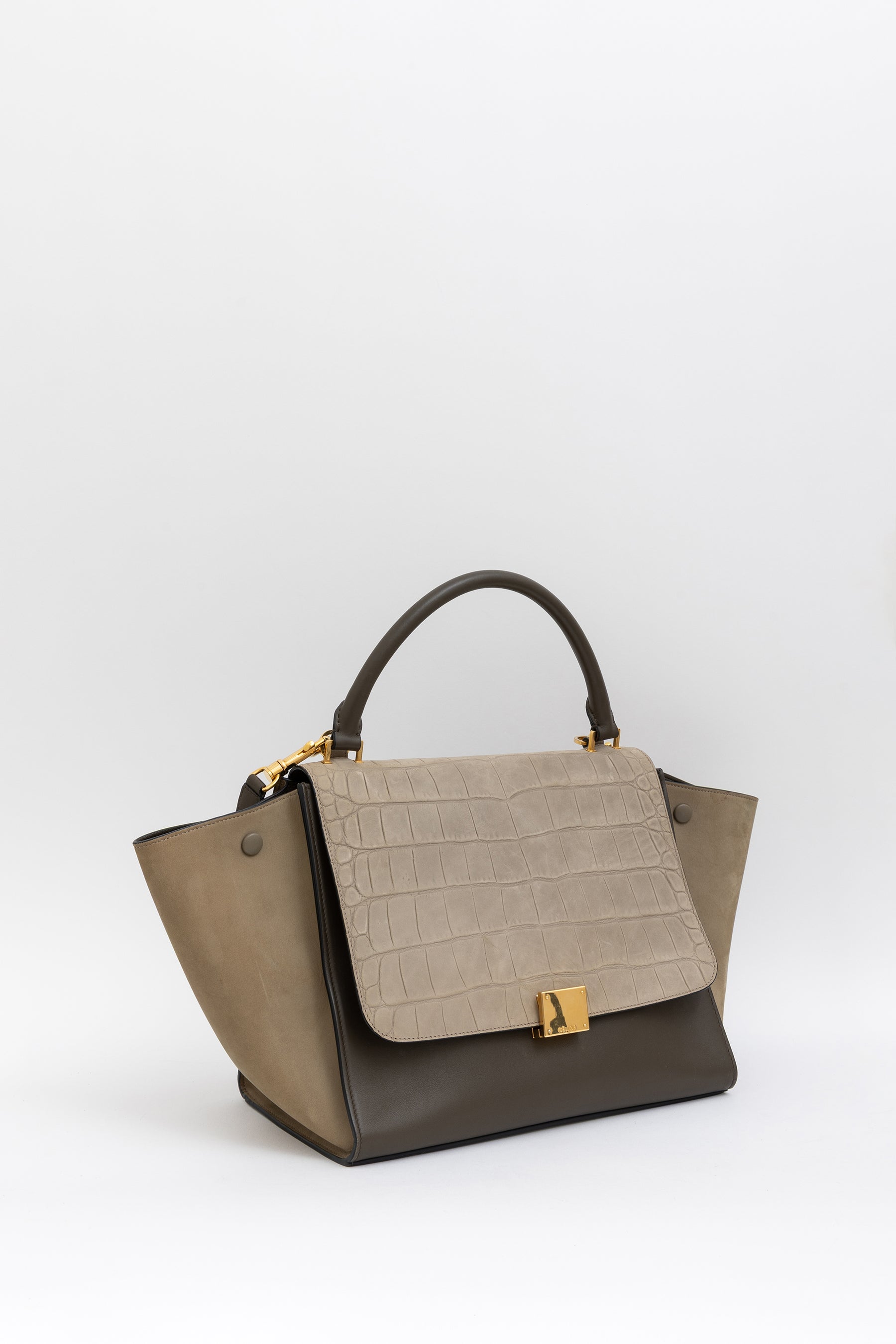 Contrast Leather Trapèze Bag