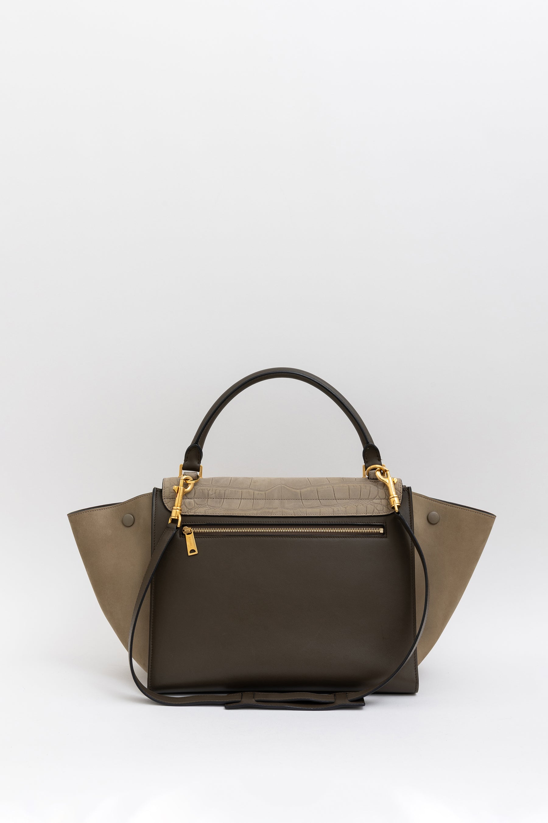 Contrast Leather Trapèze Bag