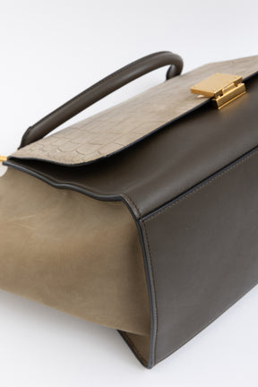 Contrast Leather Trapèze Bag
