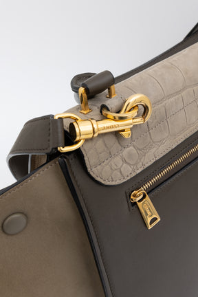Contrast Leather Trapèze Bag