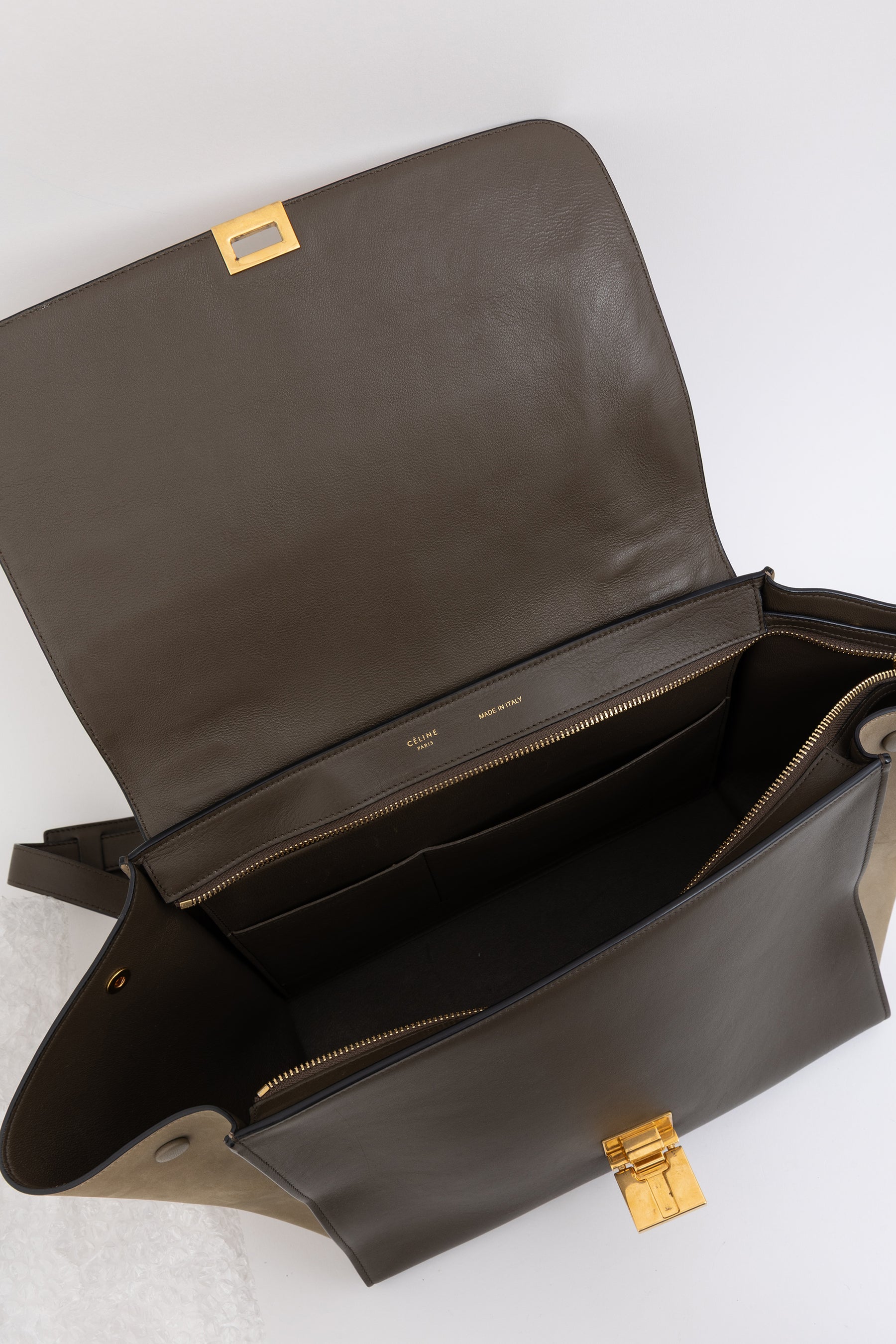 Contrast Leather Trapèze Bag