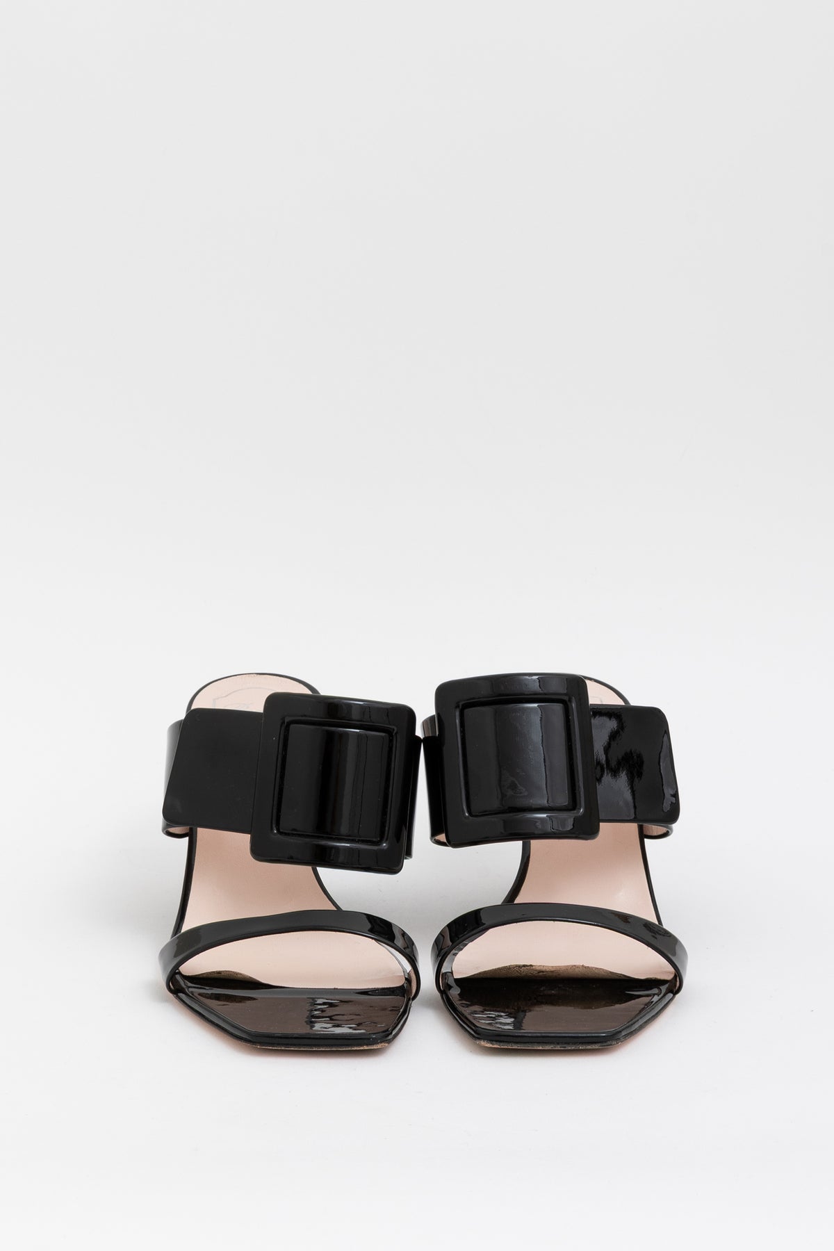 Curved Wedge Black Patent Mule