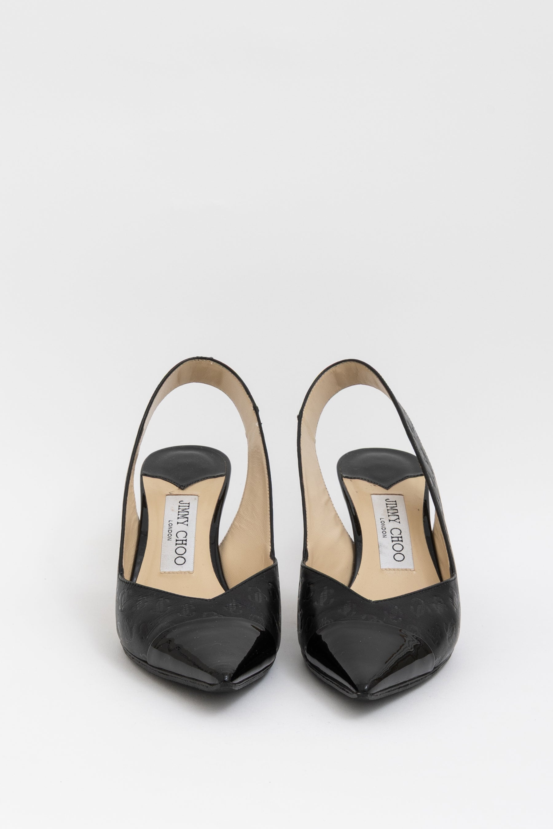 Pointed Logo Embossed Slingback Pump