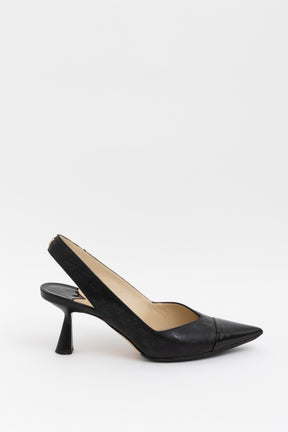 Pointed Logo Embossed Slingback Pump