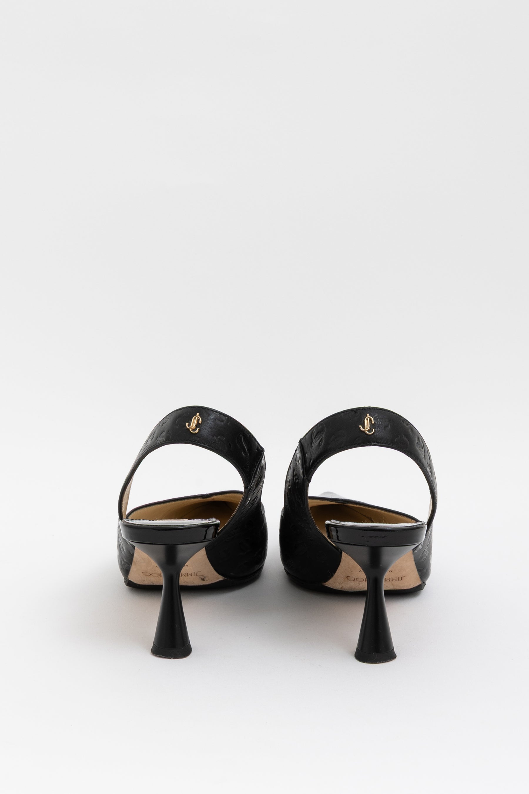Pointed Logo Embossed Slingback Pump