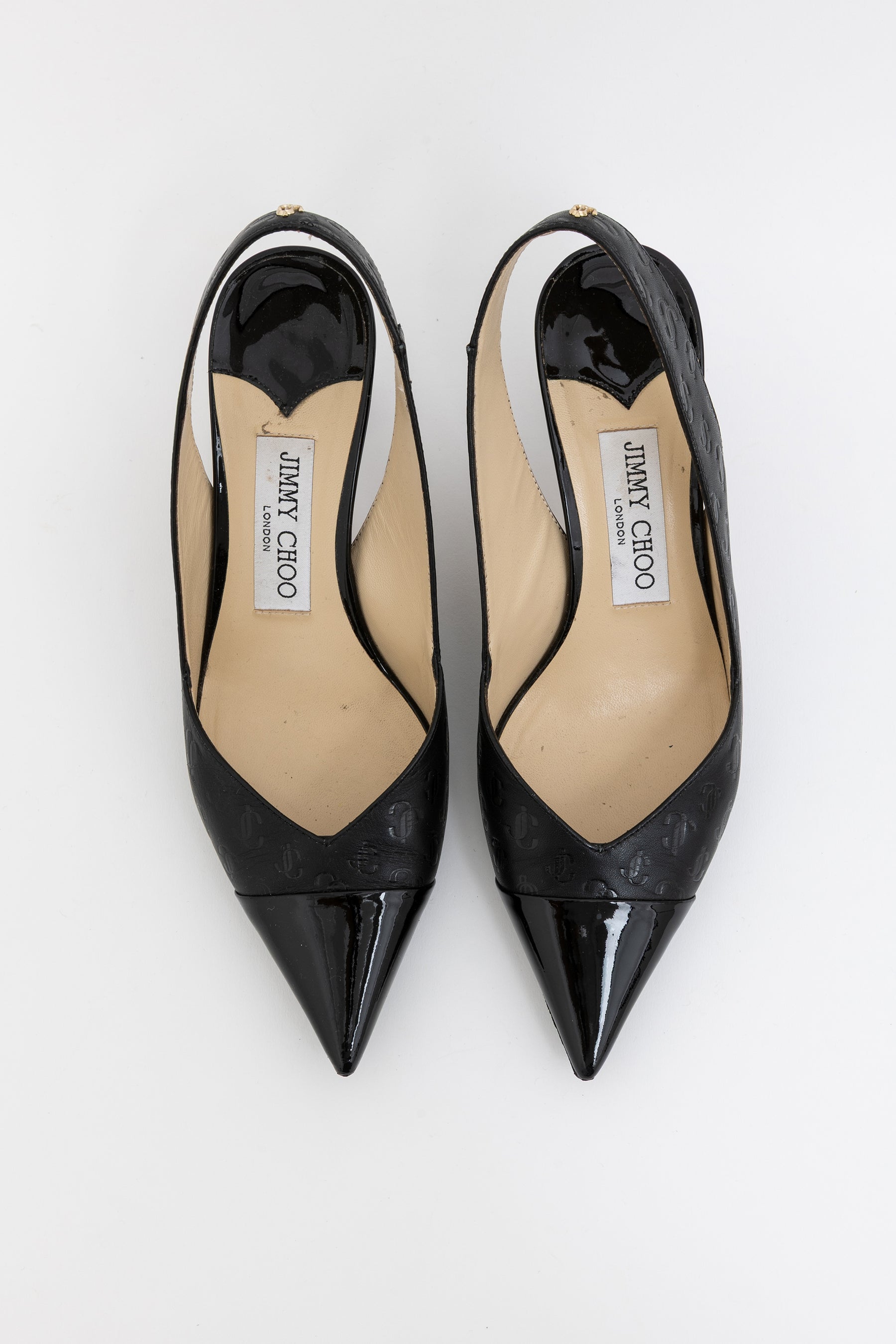 Pointed Logo Embossed Slingback Pump