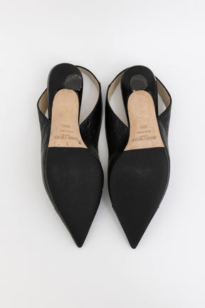 Pointed Logo Embossed Slingback Pump