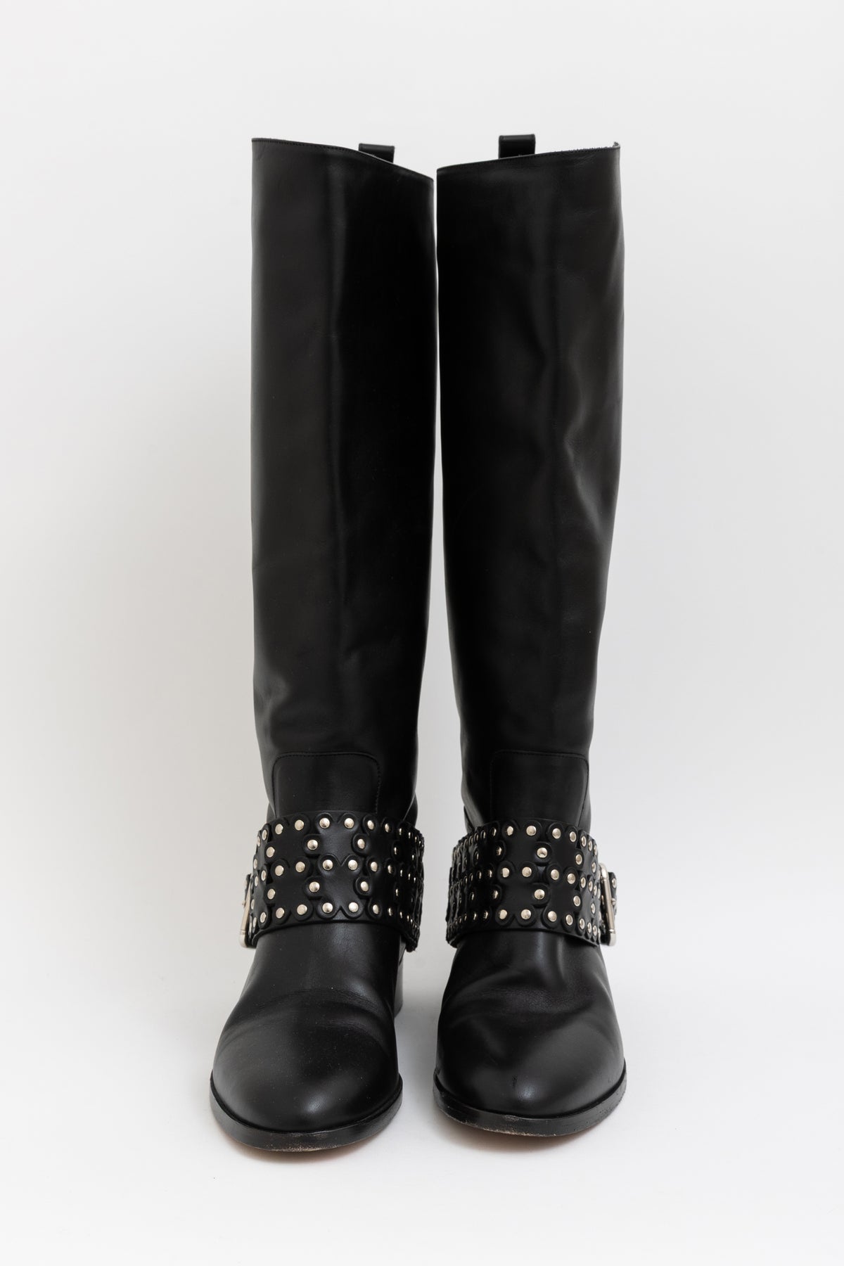 Studded Buckle Knee High Boots